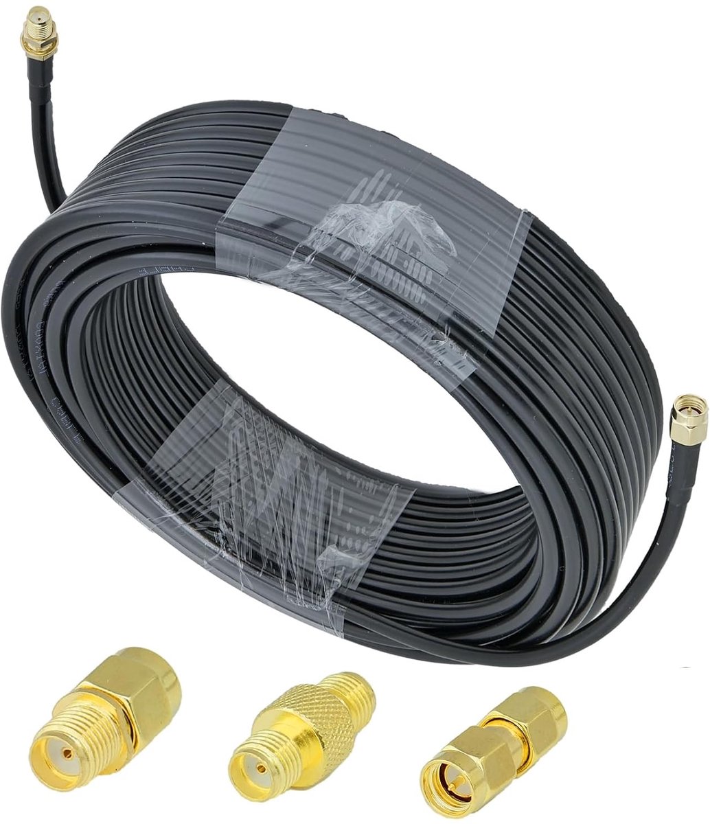 SnelShoppen - SMA Antenne Kabel 20 m RG58 Coaxiaal Kabel met SMA Coaxiaal Adapter Kit 50 Ohm WiFi Antenne Verlengkabel voor Router en IP Camera