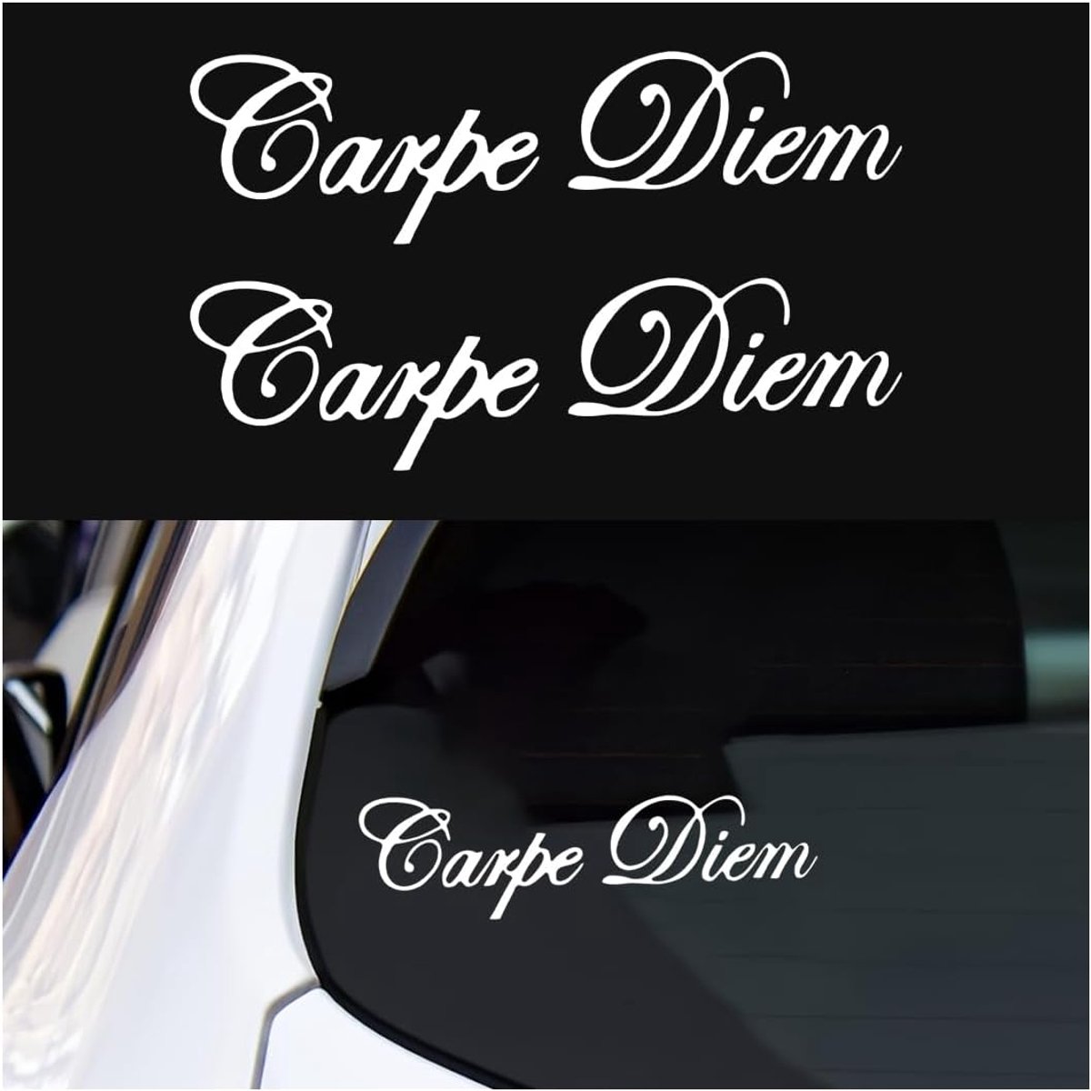 SnelShoppen - 2 Stuks Creatieve Carpe Diem Stickers, Mode Letterprint Reflecterende Waterdichte Auto Stickers, Carpe Diem Auto Stickers, Buiten Decora
