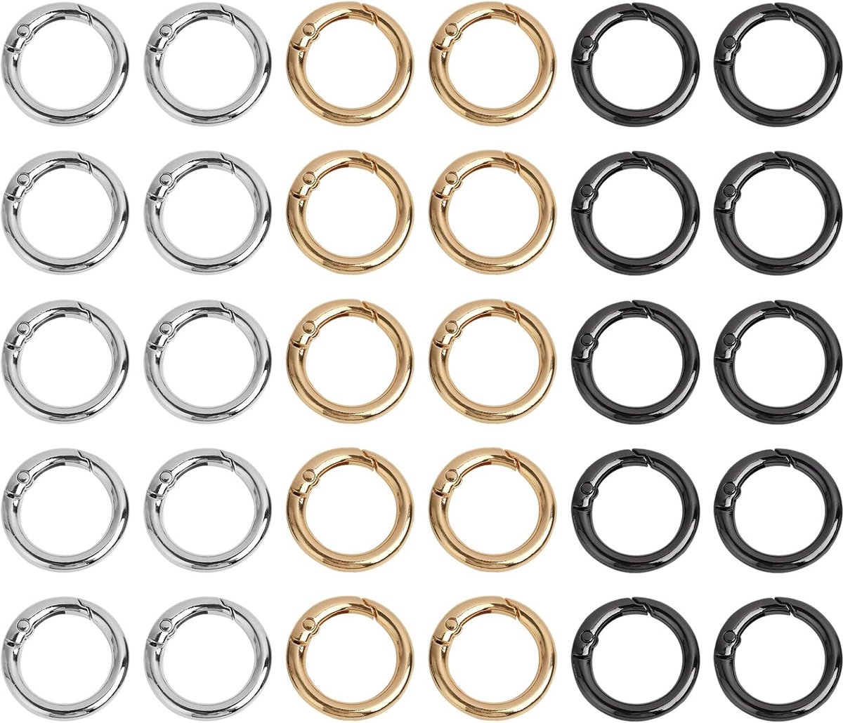 30pcs Round Carabiner Hooks 20mm Zinc Alloy Snap Rings for Key Chains, Bags, Wallets, Corrosion Resistant, Lightweight - ShopVlot