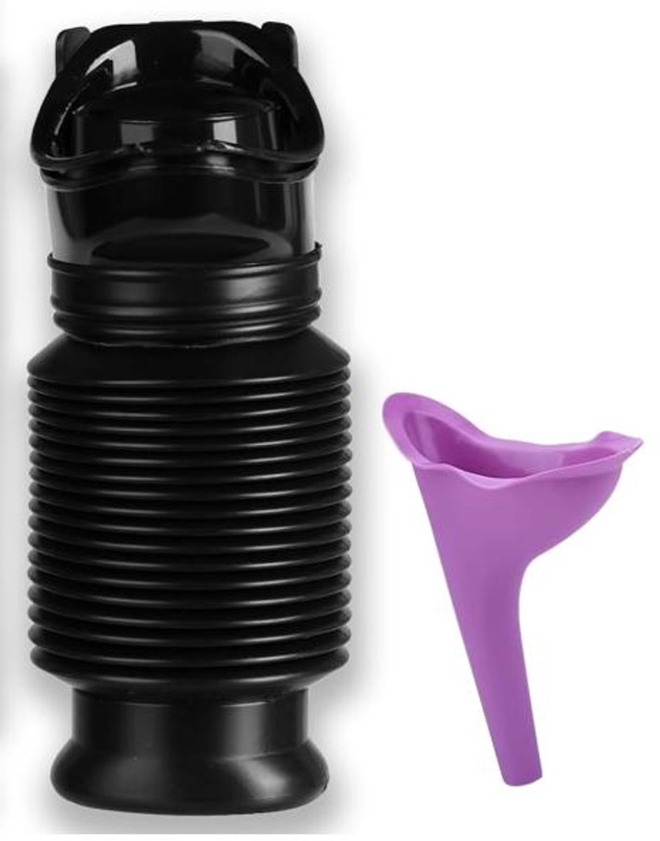 Draagbare urinoir - 2 Stuks - Kamperen - Camping Toilet - Plastic - Herbruikbaar - Plastuitje - Meeneem Toilet - Unisex - Inklapbare Urinaal - Urinoir Auto - 750ML - Paars, zwart