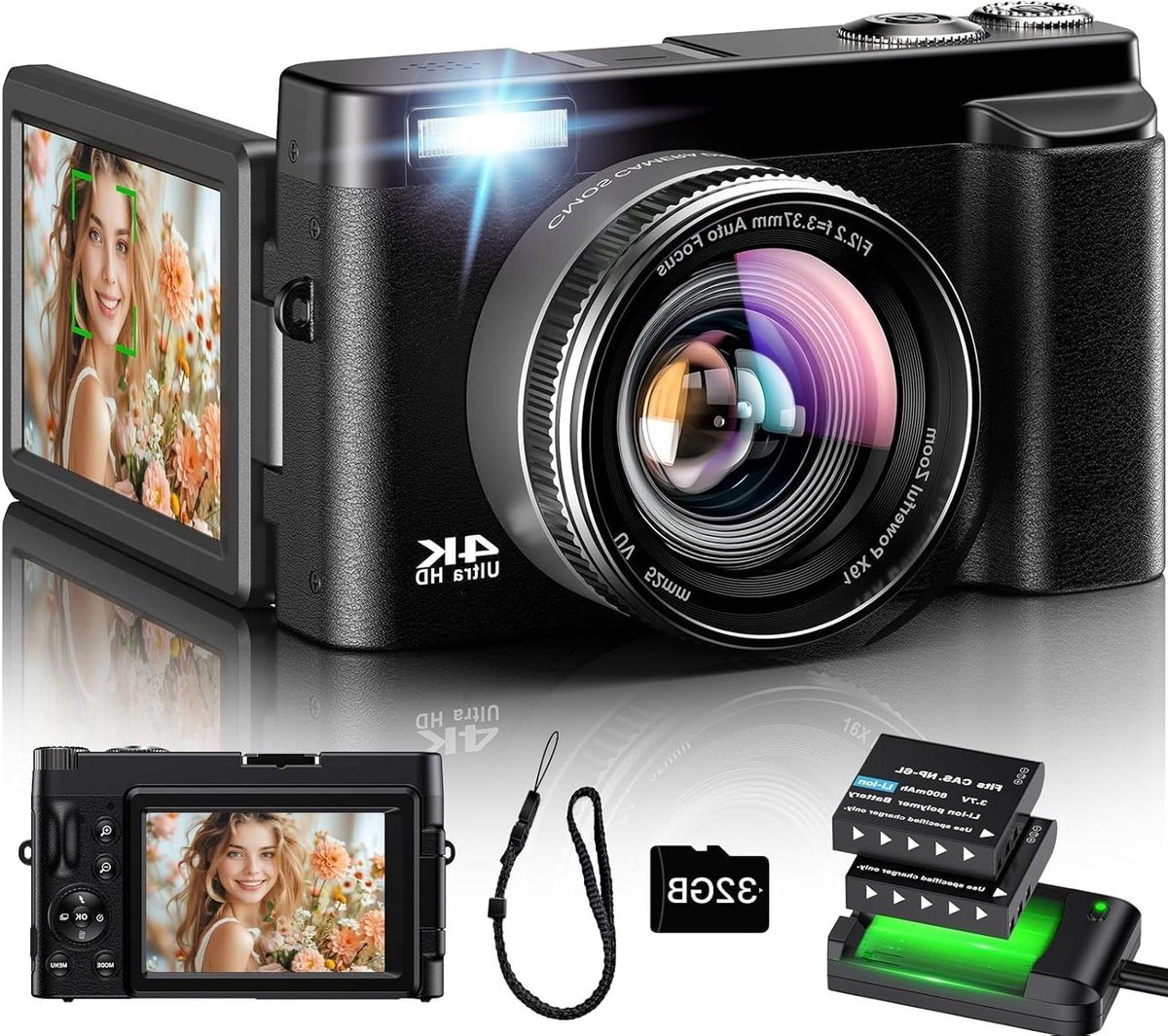 Digitale Camera - Vlog Camera - Fotografie Vlogging - 48MP Autofocus - 3 Inch Scherm - Zwart