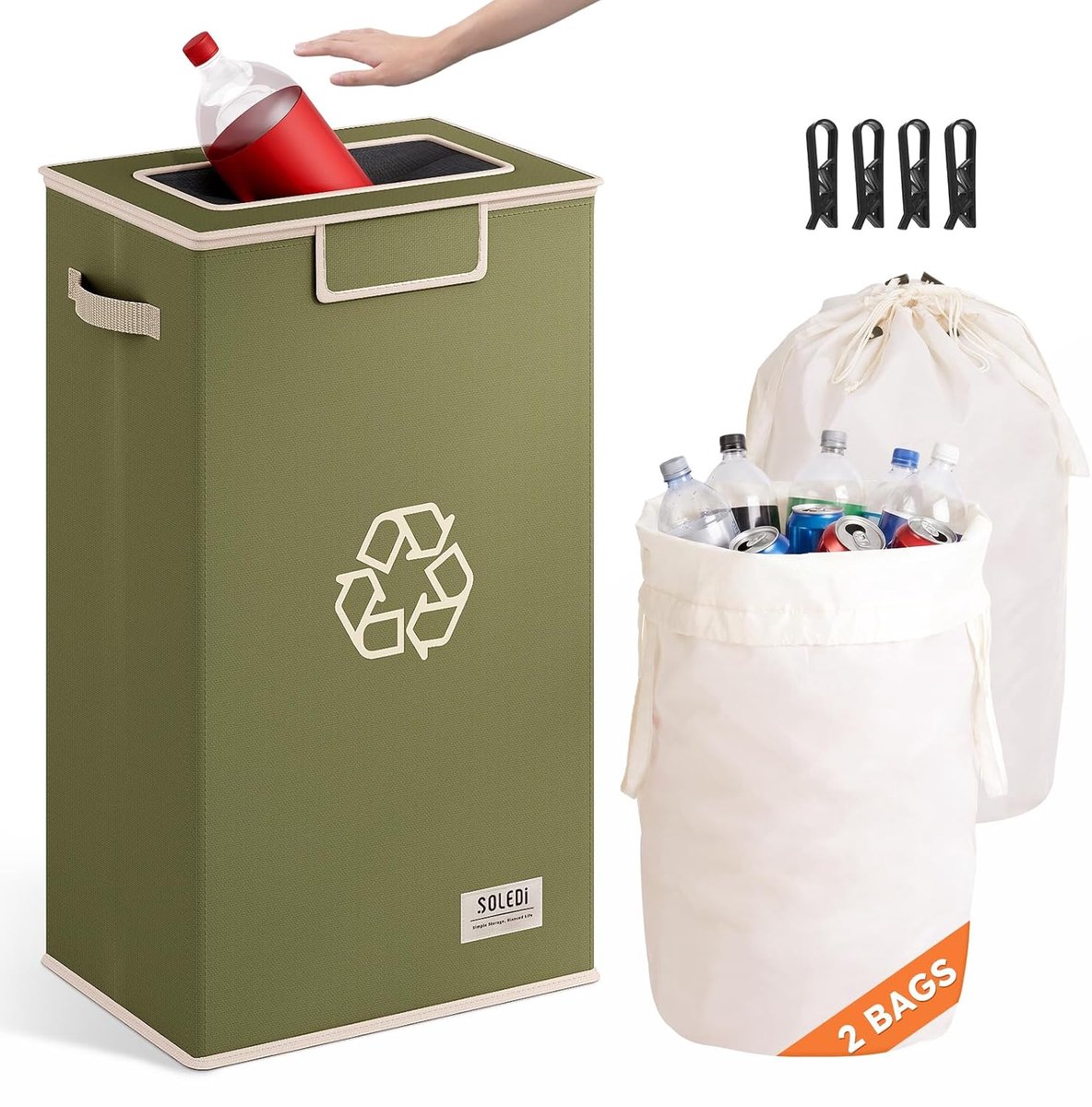 SnelShoppen - 100 liter gele zakstandaard met deksel, gele zakcontainer met 2 afneembare draagtassen, grote opening voor eenvoudig inwerpen, vuilnisem