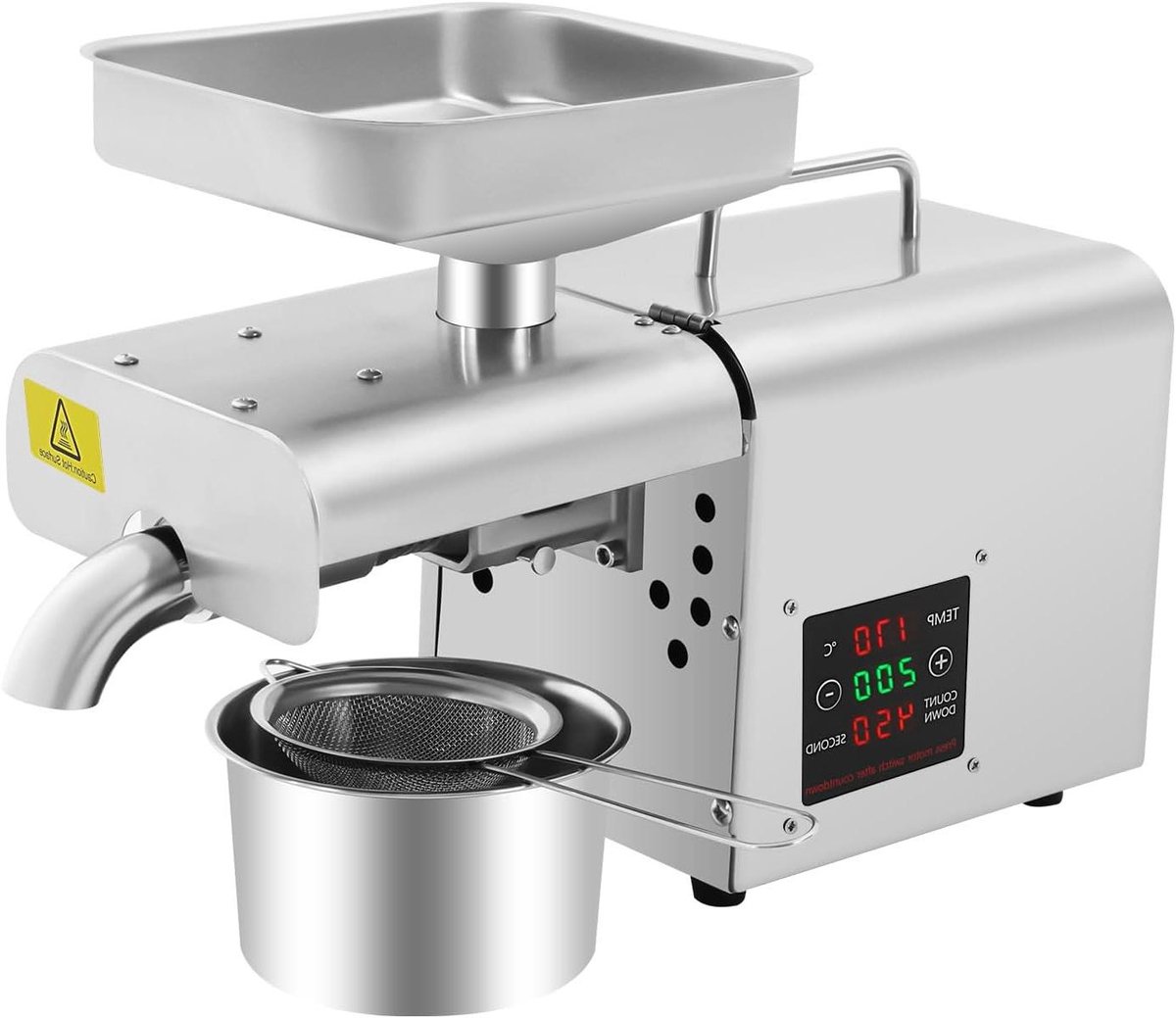 Roestvrijstalen Oliepers - Automatische Machine - Zelf Olie Maken - Hete Koude Persing - 610 Watt - Zilver
