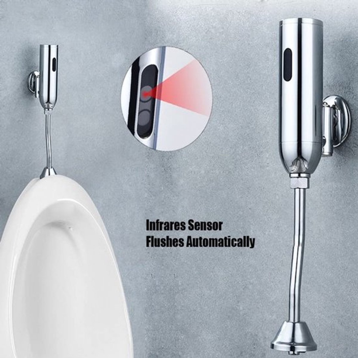 Toiletspoeler Automatische Sensor - Waterbesparend - Hygiënisch - Eenvoudig te installeren - Messing & Chroom - Detectiebereik 30~100cm - Urinaal