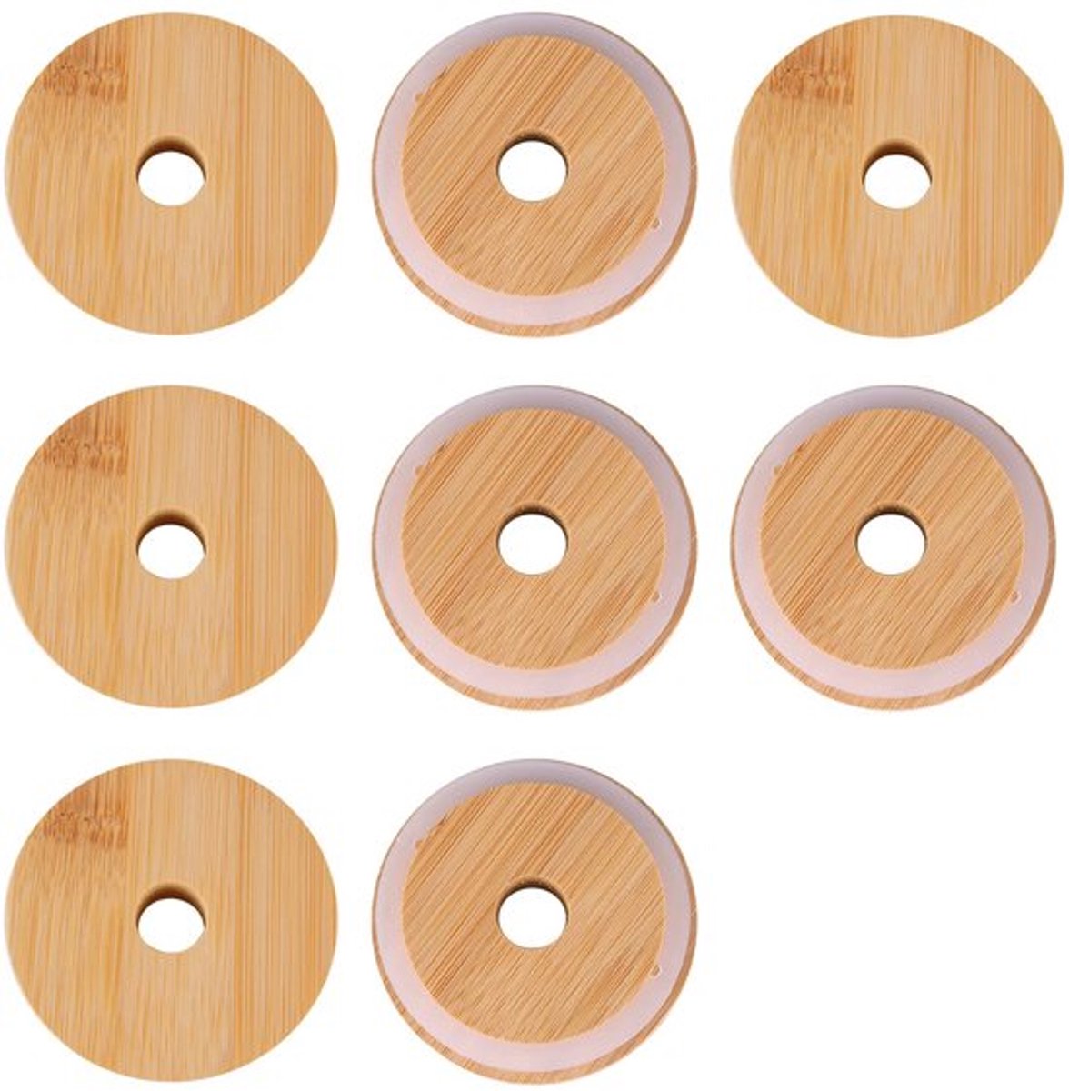 Mason Jar Deksels 8 Stuks - Bamboe Deksel - Herbruikbaar - 70mm Buiten-/56mm Binnendiameter - Siliconen Ring - Lichtgewicht Materiaal - Potdeksel