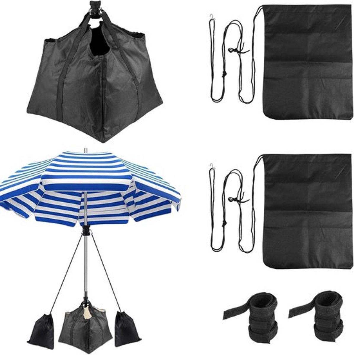 3-delige Strandparasol Voetgewicht Set, Oxford Stof Zandanker Tassen met Verstelbare Klittenbandsluiting voor Stabilisatie van Parasol in Tuin en Buitenruimte