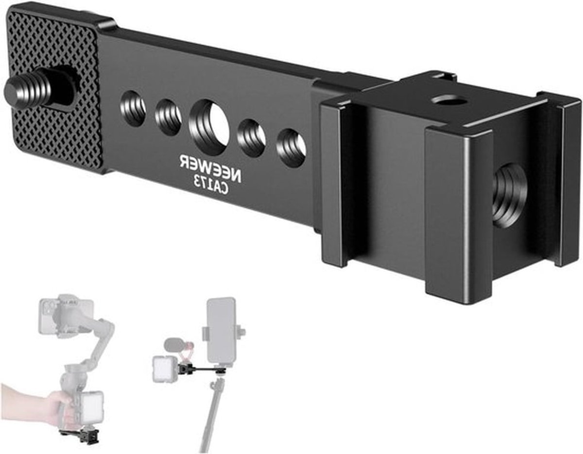 Drievoudige Koude-Schoen Montageplaat voor Microfoon en LED-Verlichting, Metalen Extensie Beugel voor Statief, Compatibel met Gimbals en Smartphone Stabilizers