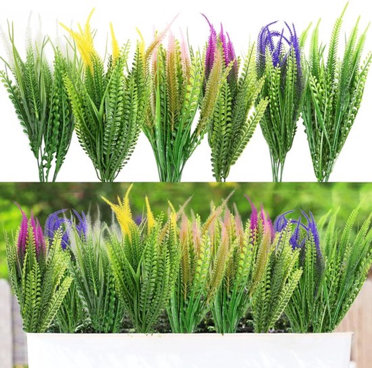 8 Bundels Kunstbloemen voor Buiten - UV-bestendige Grasplanten voor Tuin, Balkon en Hangende Potten