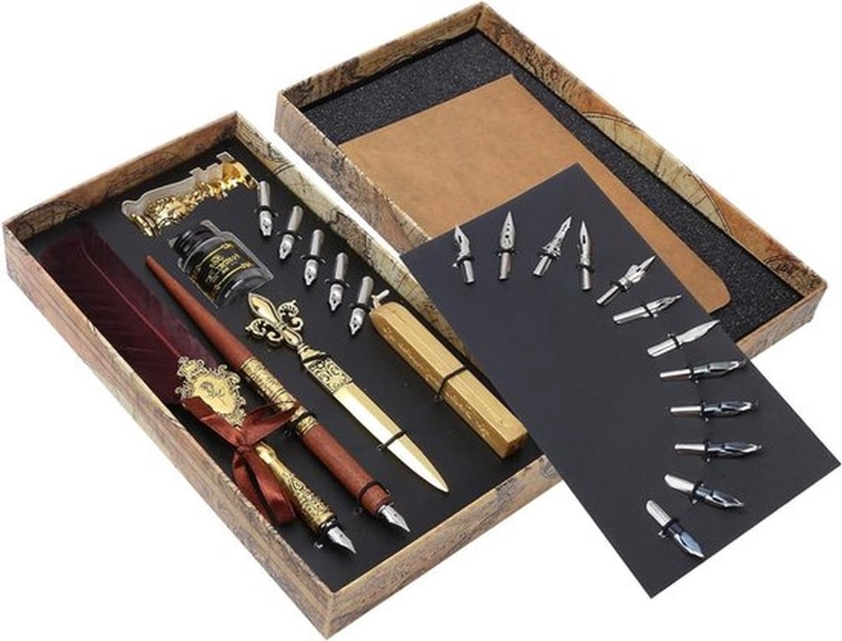 Vintage Veerpen Set voor Calligrafie met 12 Stijlvolle Nibs en 5 Kunstnibs voor Schrijven en Tekenen