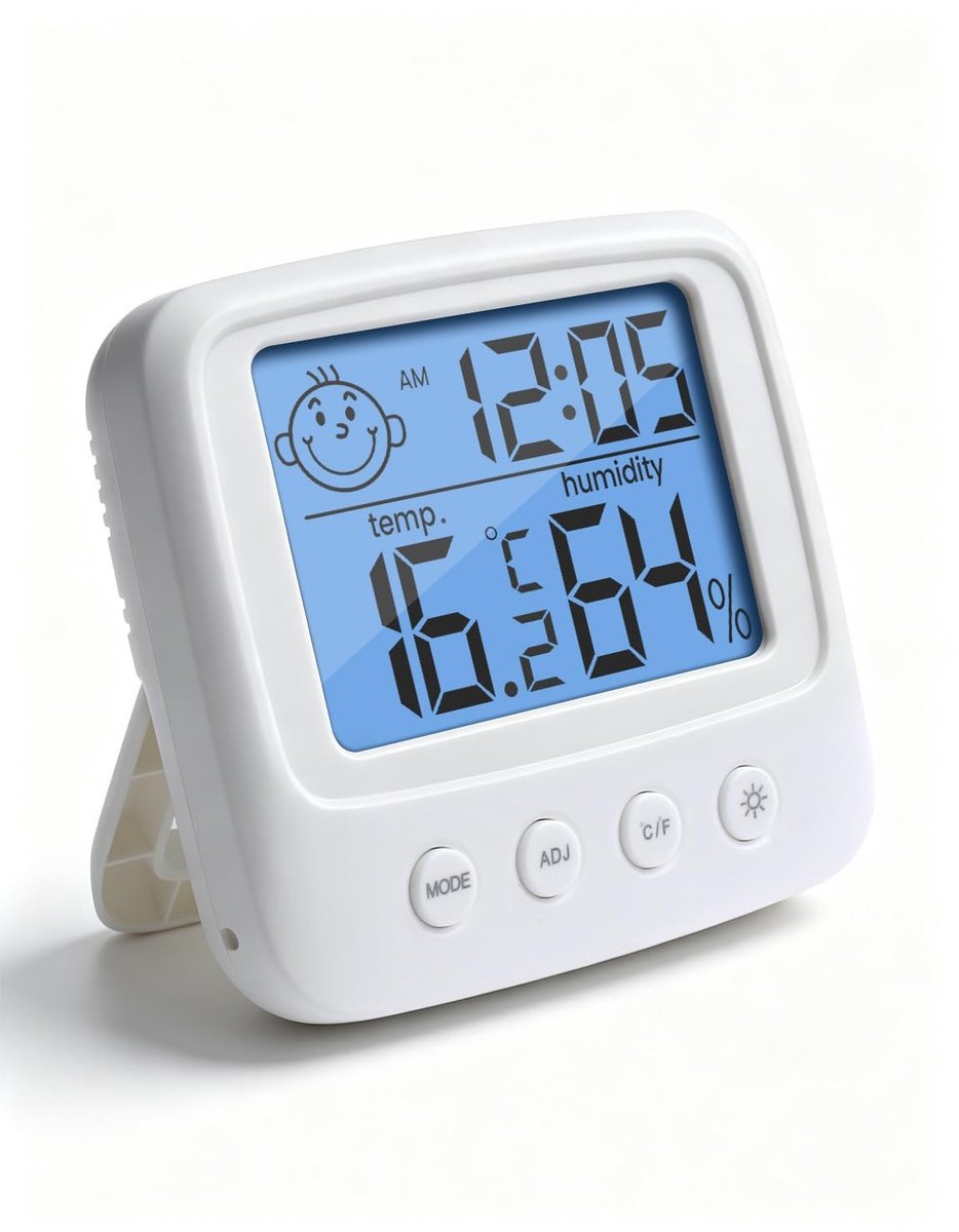 Digitale Hygrometer en Thermometer - Wit - 8,9 x 8,6 cm - Compacte Hygrometer met Achtergrondverlichting - Voor Binnengebruik