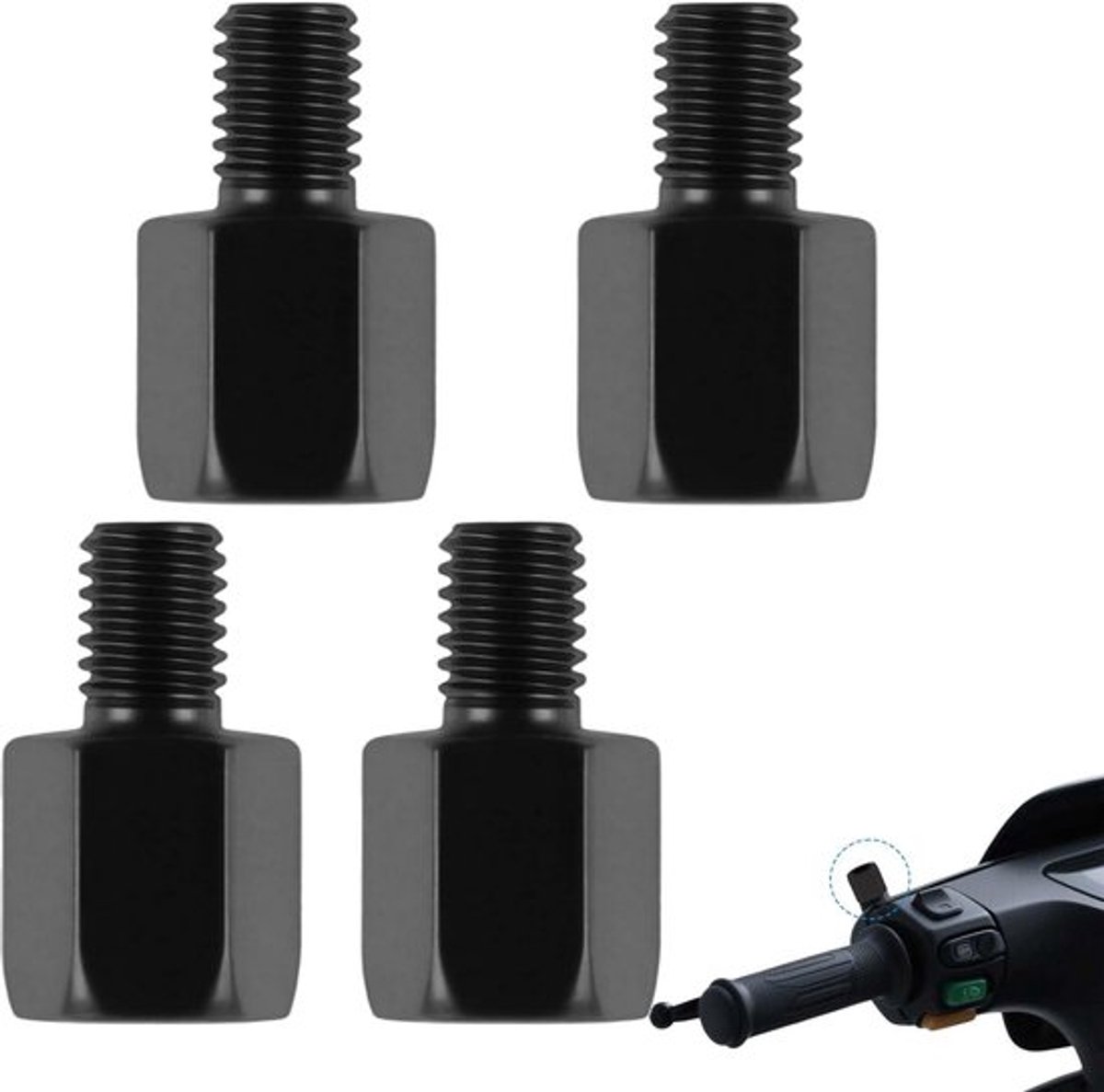 Set van 4 Universele Spiegelaanpassers voor Motoren en Scooters - M10 en M8 Draadadapter voor Verbeterde Zichtbaarheid