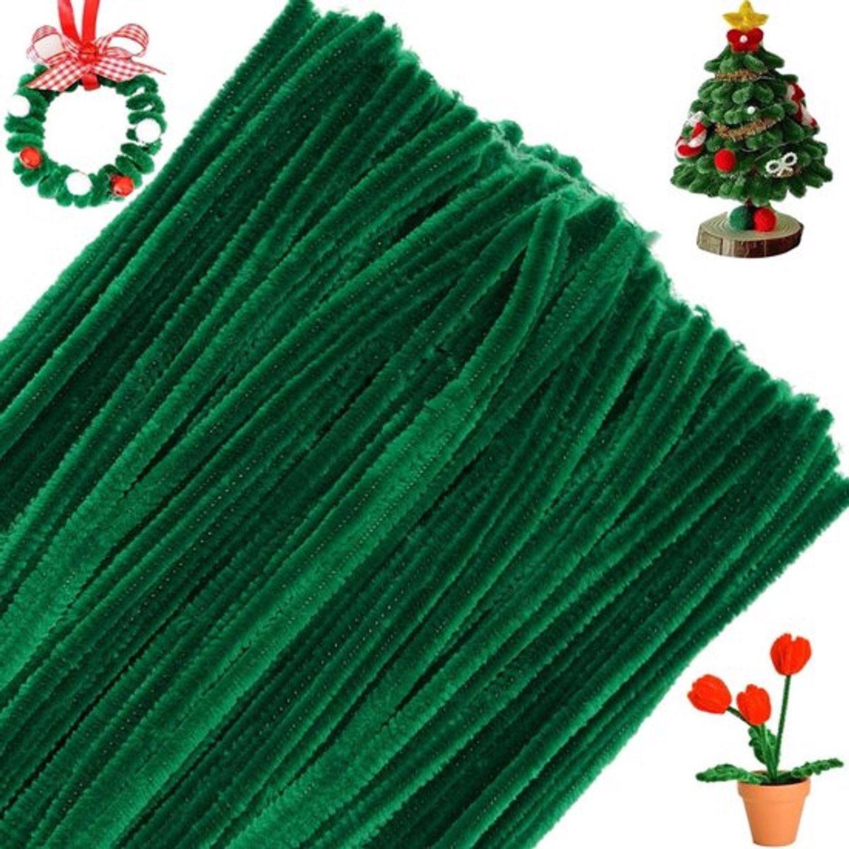 Bendbare Pijpenreinigers in Donkergroen - 100 Stuks Chenille Handvat voor Creatieve Projecten - 6mm x 30cm Fuzzy Draad voor Knutselen en Decoratie