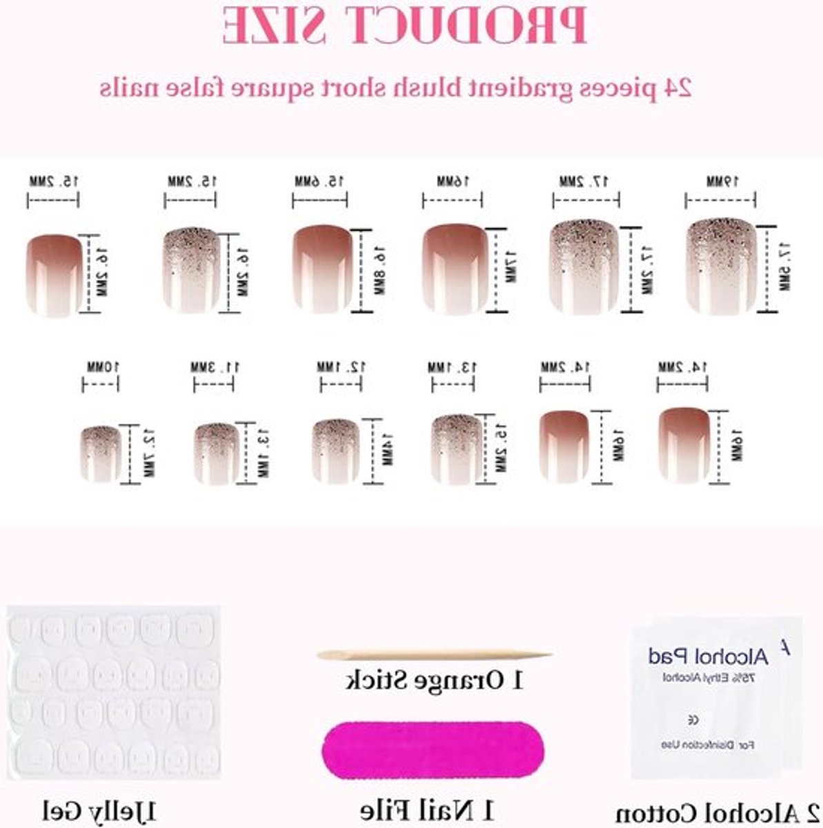 Korte Ombre Kunstnagels Set van 24 Stuks, Valse Nagels voor een Perfecte Manicure, Makkelijk aan te brengen en Herbruikbaar