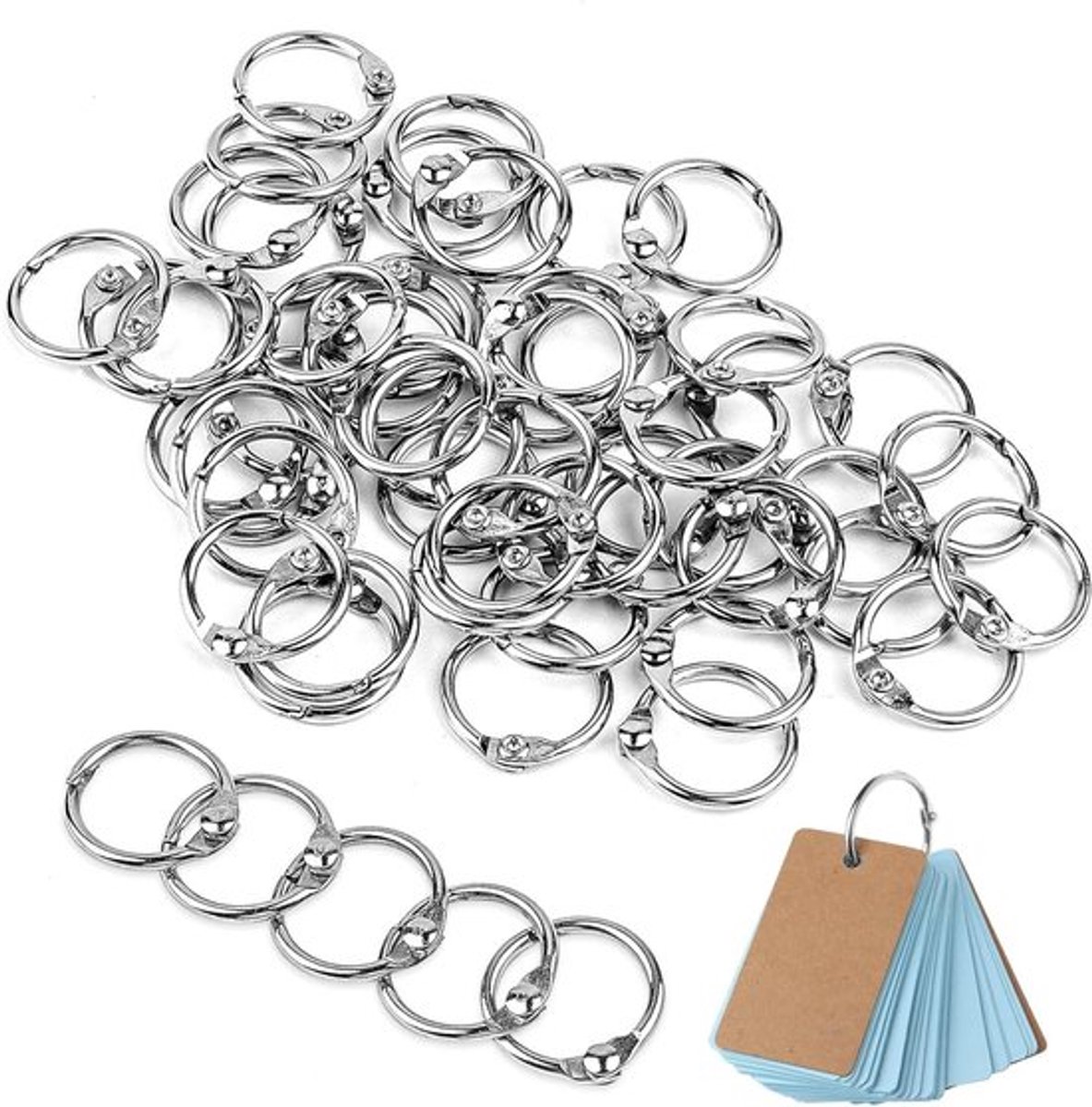 50 Stuks Zilveren Metalen Papierringen, 14 mm Grote Indexkaartclips voor Notebooks, Ideaal voor Kantoor en Thuisgebruik, Stevige Ringbinders en Kaartringen