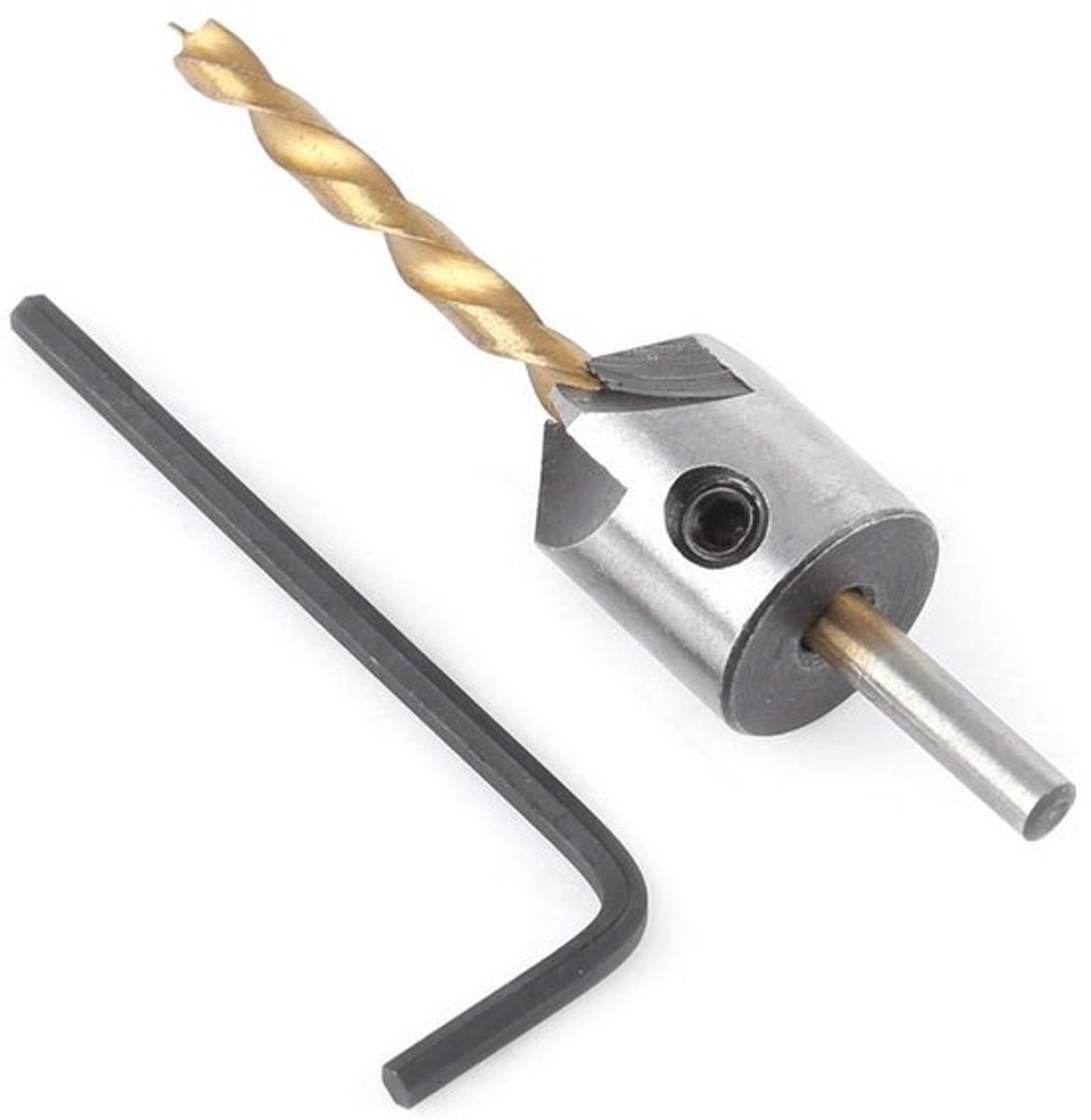 Houtbewerkingsboor met verzonken kop, 4 mm ronde schacht, geschikt voor houtbewerking en carpentry, inclusief inbussleutel