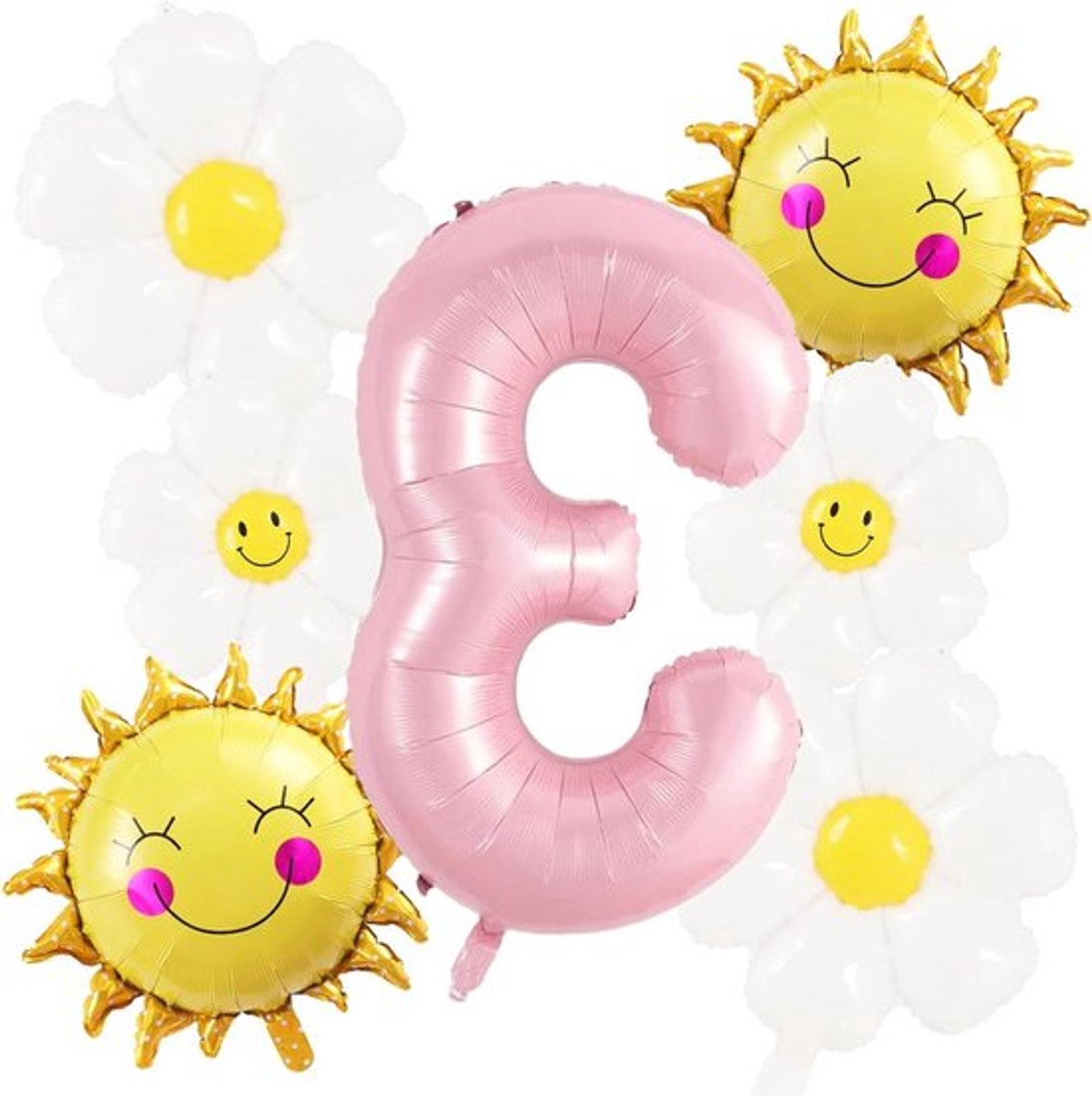 Verjaardagsballonnen Set voor 3e Verjaardag, Roze en Goud, 7-Delige Set voor Feestdecoratie