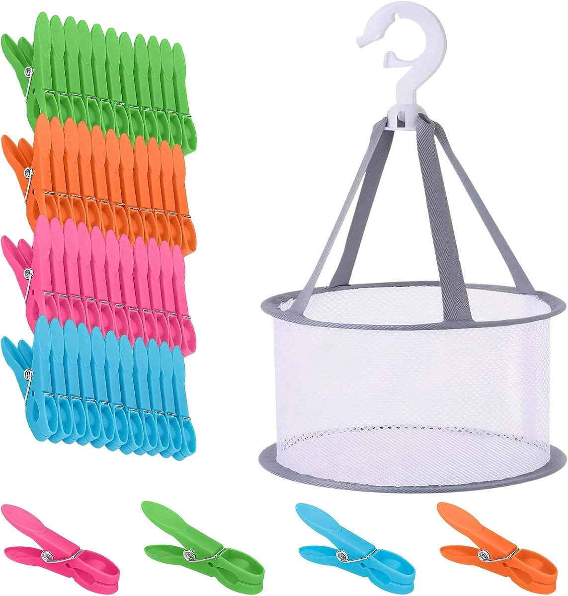 Antislip Wasknijpers - Groen, Blauw, Geel, Paars - 7,3 x 1,4 x 3 cm - Kunststof Klemmen met Mand - Voor Kleding en Voedsel