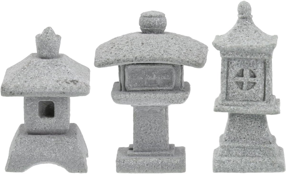 SnelShoppen - 3 Stuks Japanse Steenlantaarns Decoratieve Beelden Miniatuurlampen voor Tuin en Vijver - Zen Tuin Ornamenten voor Binnen en Buiten