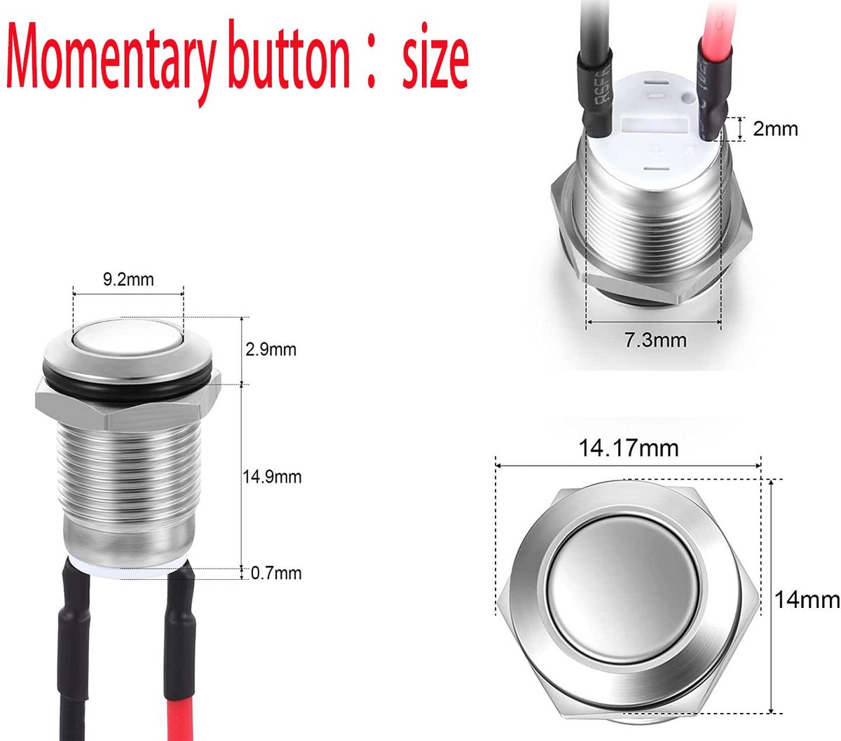 SnelShoppen - 5x Instantaan Waterdichte Knop, RVS Rond 12 mm, Voorbedraad, Drukknop 2 A/12 V/24 V/125 V/250 V, Ideaal Voor Deurbel, PC, Hoorn Schakela