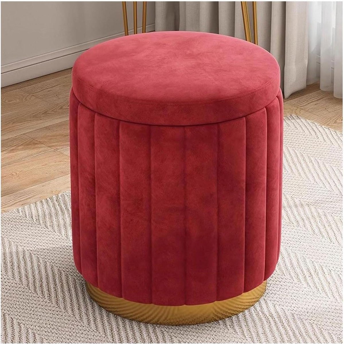 Ronde opbergpoef - Voetenbank kruk - Extra zitplaats - Stijlvolle plating basis - 34x34x45 cm - Niet gespecificeerd