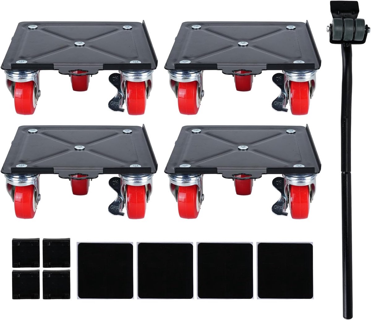 SnelShoppen - Furniture Mover Dolly 3000kg, 5 Wielen Meubelroller Set met Hefboom van Koolstofstaal voor Sofa, Kast, 6.30 x 6.30 Inch