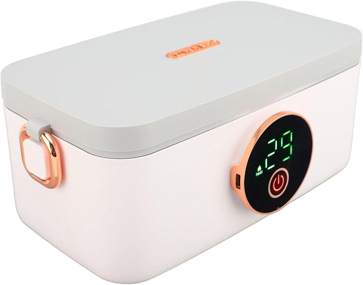 SnelShoppen - Elektrische Lunchbox Warmhouder 1L Capaciteit, Snelle Verwarming, Draadloos en Oplaadbaar, Ideaal voor Werk, Camping en Thuis