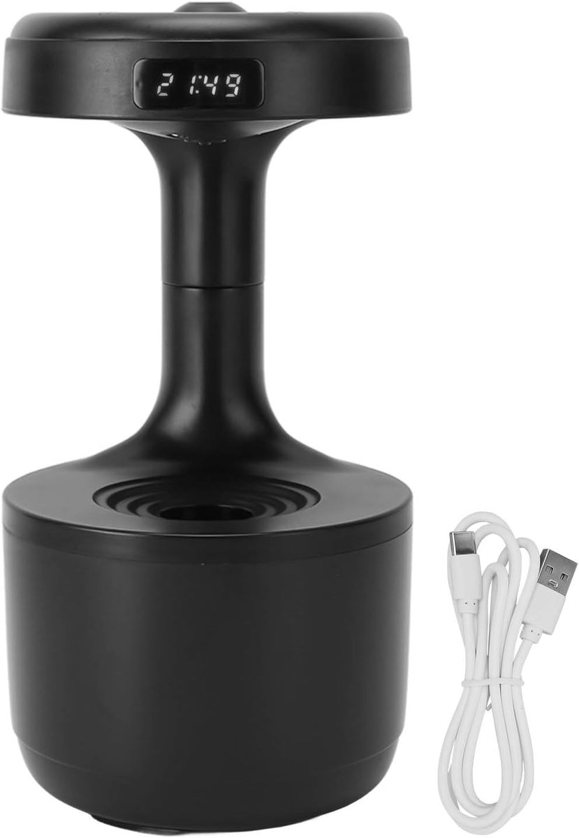 SnelShoppen - Anti-gravity Luchtbevochtiger, Draagbare Stille Waterdruppel Bevochtiger met Fijne Mist, Lekvrij, USB Aangedreven, Zwart voor Thuis, Kan