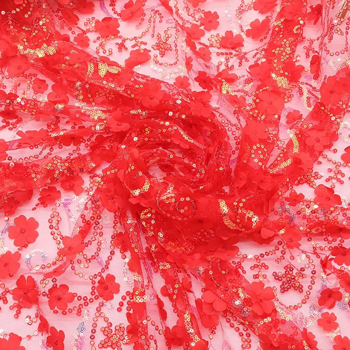 SnelShoppen - 130 cm x 1 yard Borduurwerk 3D Pailletten Bloemen Tulle Stof voor Bruiloft, Verjaardag, Kerst, Feest, Decoratie, Naai Bruidsjurk, Tafelk