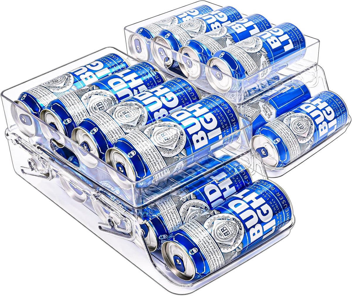 Puricon Large Foldable Skinny Can Organizer, Automatic Rolling Drink Dispenser for 12 oz to 16 oz Skinny Long Cans - ShopVlot