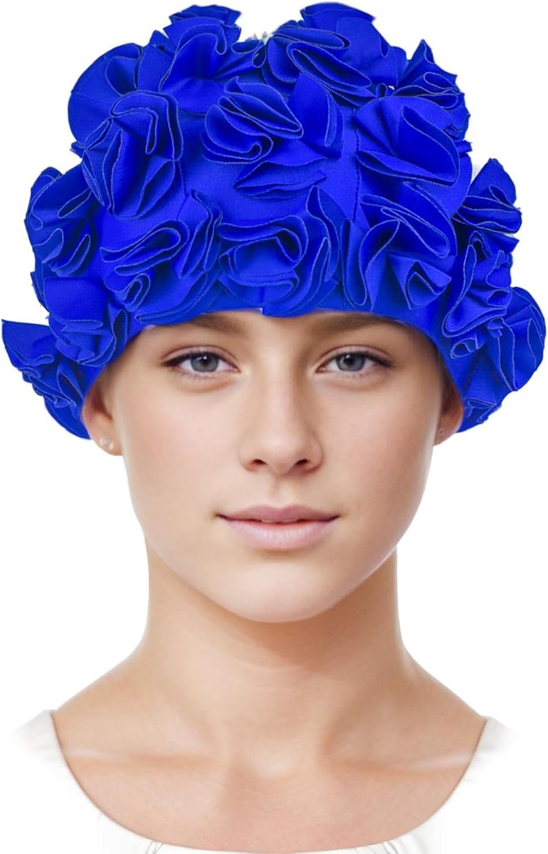 SnelShoppen - Retro 3D Bloem Petal Zwemcap Vintage Zwemkap Douchekap voor Vrouwen en Meisjes Blauw - Ademend, Comfortabel, Lichtgewicht, One Size Fits