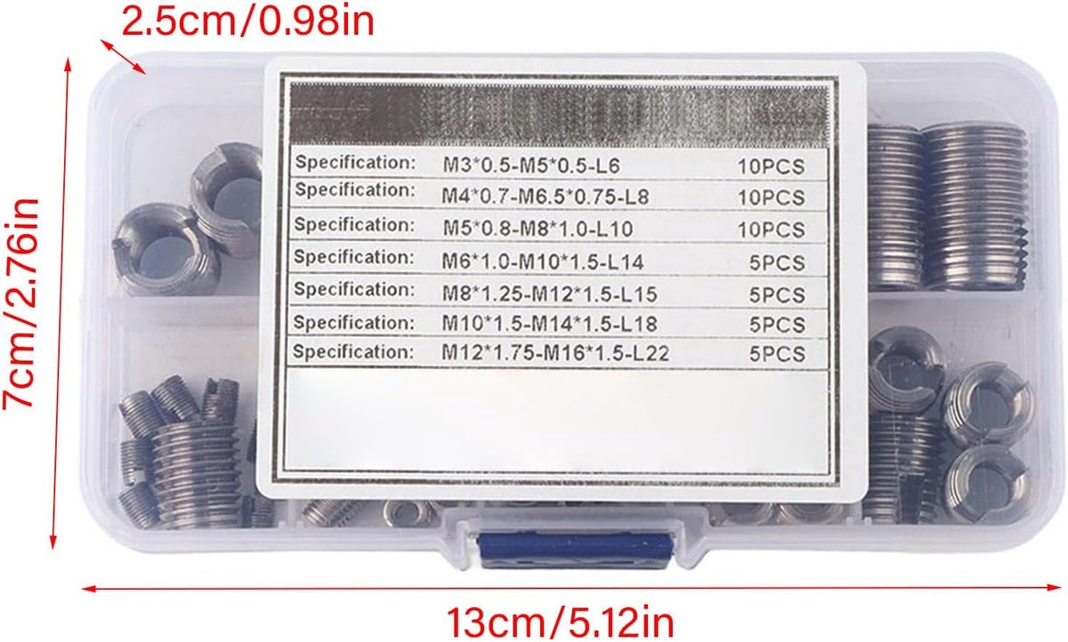 SnelShoppen - Thread Insert Set 50 Stuks, Zelftappende Draadinvoegen 302 Type RVS, Reparatietools, Versterken, Corrosiebestendig, Zilver
