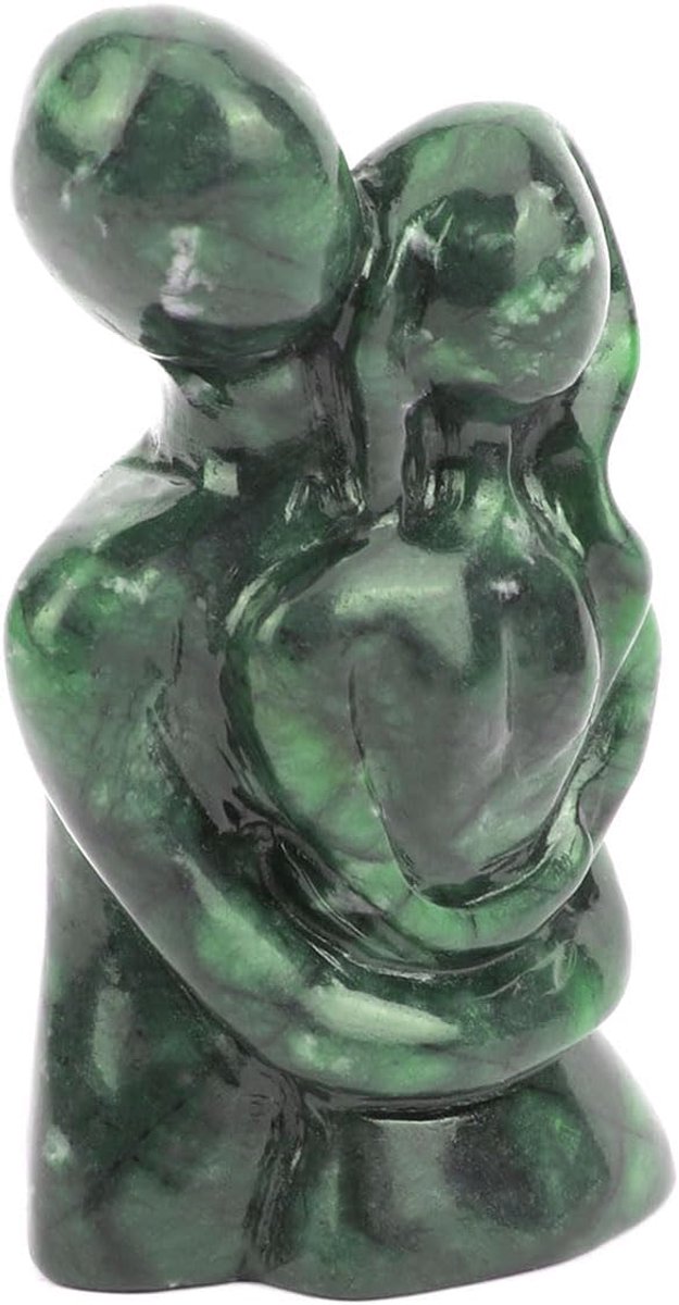 SnelShoppen - Handgemaakte Groene Jade Knuffelende Koppels Standbeeld - Natuurlijk Jade Lovers Beeldje - Kleine Kunst Beeld voor Thuis en Kantoor Deco