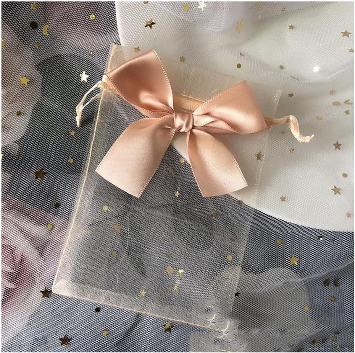 SnelShoppen - Hrlace Organzazakjes Lichtoranje 15 x 20 cm - 50 Stuks Kleine Cadeauzakjes met Trekkoord voor Bruiloft, Verjaardag, Kerstmis, Feest, Sie