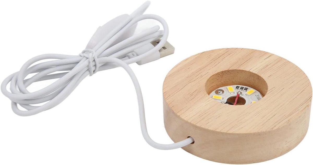 SnelShoppen - Eiken Houten LED Lichtbasis met USB Aansluiting, 8 Cm Doorsnee, 2 Cm Dikte, Glanzende Decoratieve Lamp voor Thuis, Kerst Party Decoratie
