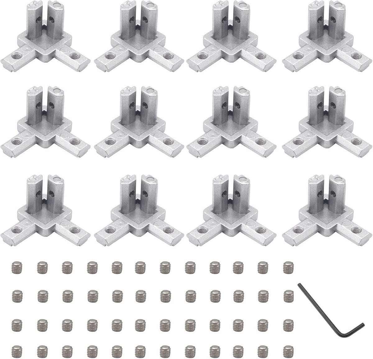 SnelShoppen - 12 Stuks 2020 Hoekbeugels Verbinder Set met 48 M4 Schroeven en 2 M2 Inbussleutels voor 2020 Serie Aluminium Profiel, Zilver