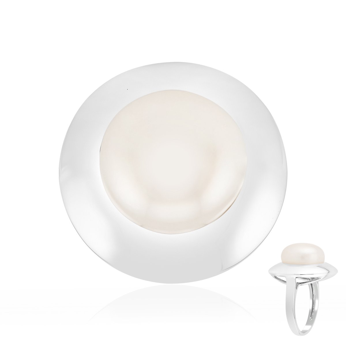 Cavill - Zilveren ring met witte zoetwaterparel - 925 sterlingzilver - Gerhodineerd - Rond geslepen 12 mm - Tijdloos elegant dames sieraad