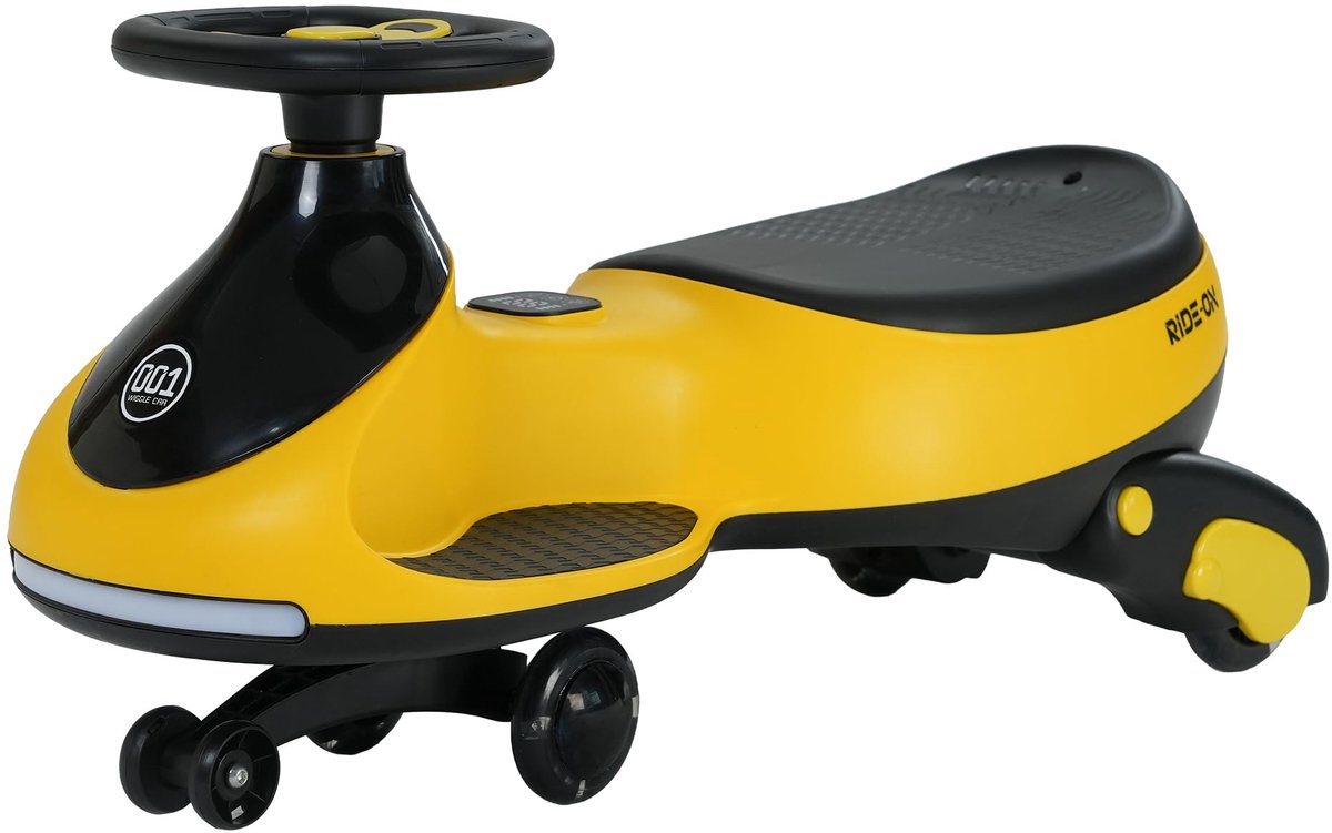 Triumpunpre-Elektrische Kinderauto 12V Swing Car met Lichtgevende Wielen, 360° Draaibaar Stuur, 2 in 1 Kinder Elektro Auto met LED en Muziek tot 30 kg, Geel