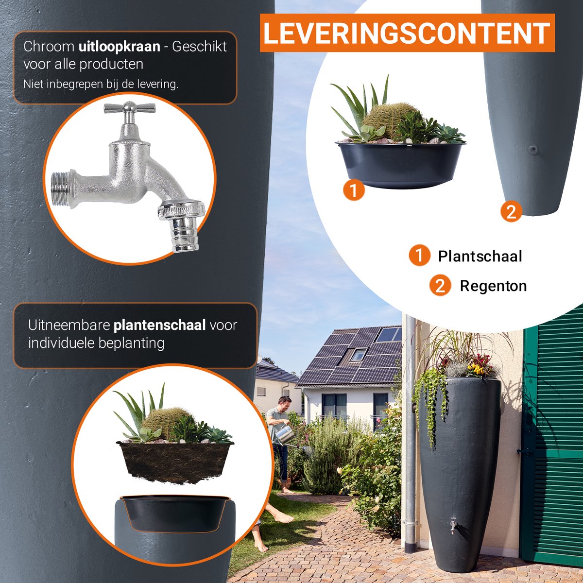 Garantia 2in1 waterreservoir 300 liter grafietgrijs incl. plantschaal