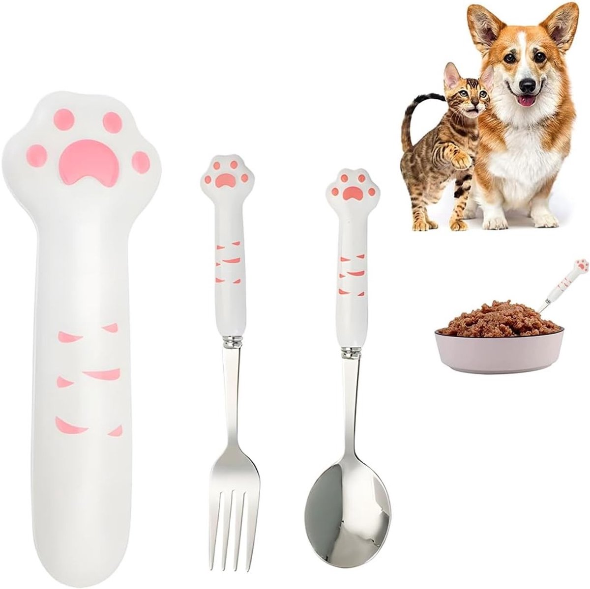 Set van 2 Lange Lepels voor Katten en Honden, RVS Voedingslepel voor Nat Voedsel, Ideaal voor Huisdieren en Kattenvoer