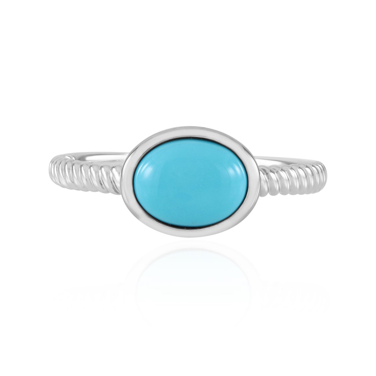 Cavill - Elegante Verstelbare Damesring - 925 Sterling Zilver met Platina Afwerking - 1.393 ct Sleeping Beauty Turkoois Ovaal Blauw