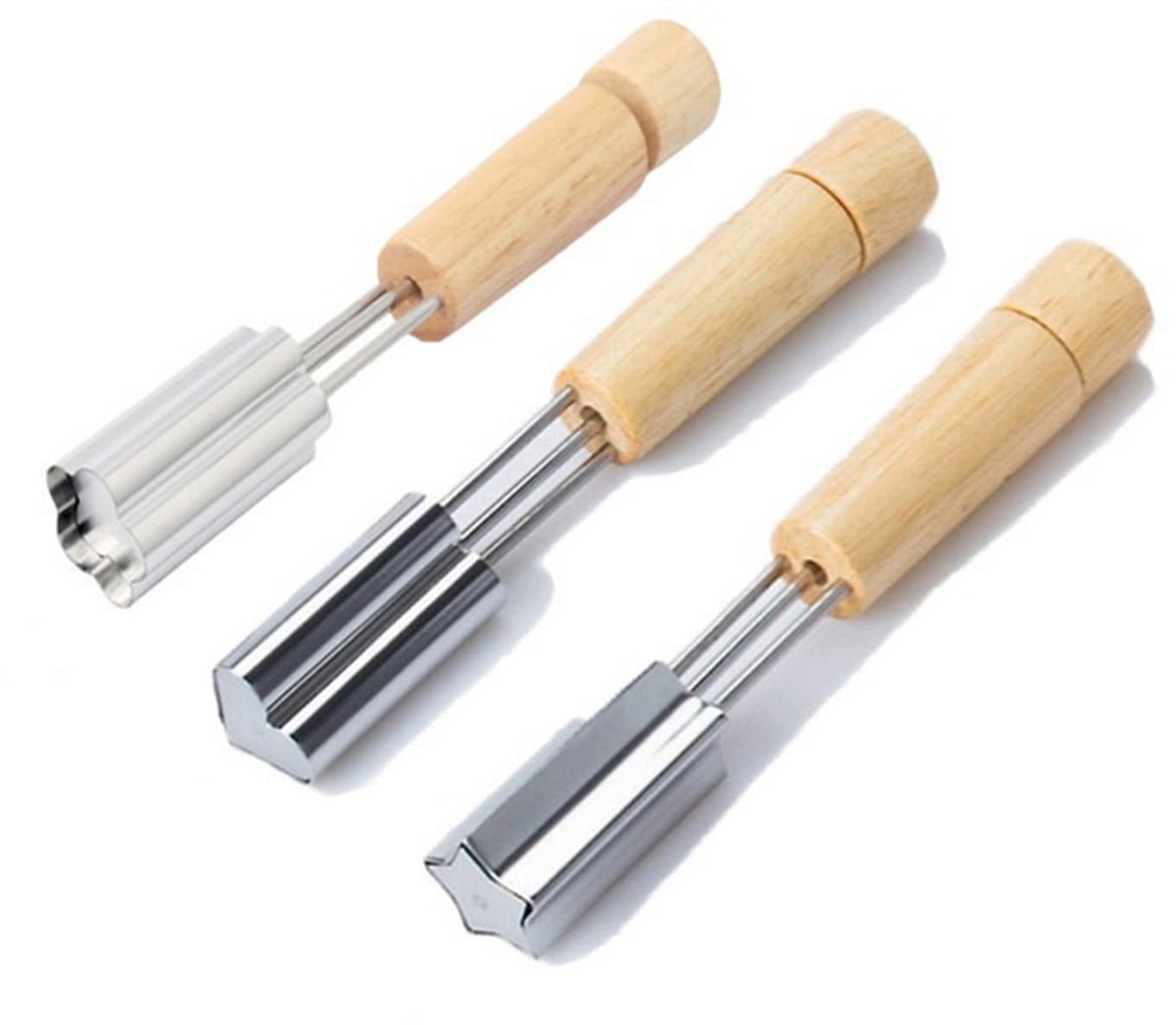 Groentecutters set 3-delig - RVS met houten handvat - Diverse vormen - Gezonde snacks maken - SnelShoppen