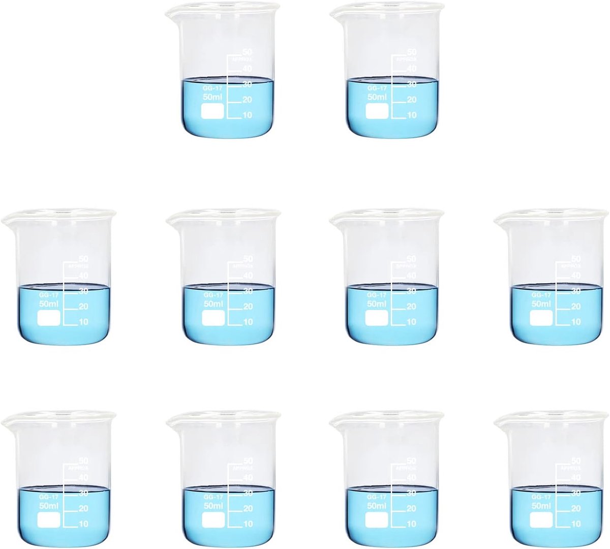 SnelShoppen - Set van 10 Laboratorium Bekers 50 ml met Graduatie Borosilicaatglas voor Laboratorium Experimenten en Schoolgebruik