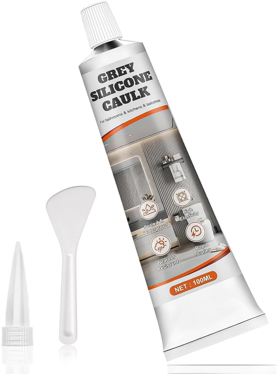 Hoogwaardige grijze siliconenkit voor buitengebruik, sterke hechting, 100ml | Elastisch, neutraal grijs, ideaal voor voegen in badkamer, keuken, tegels en camper