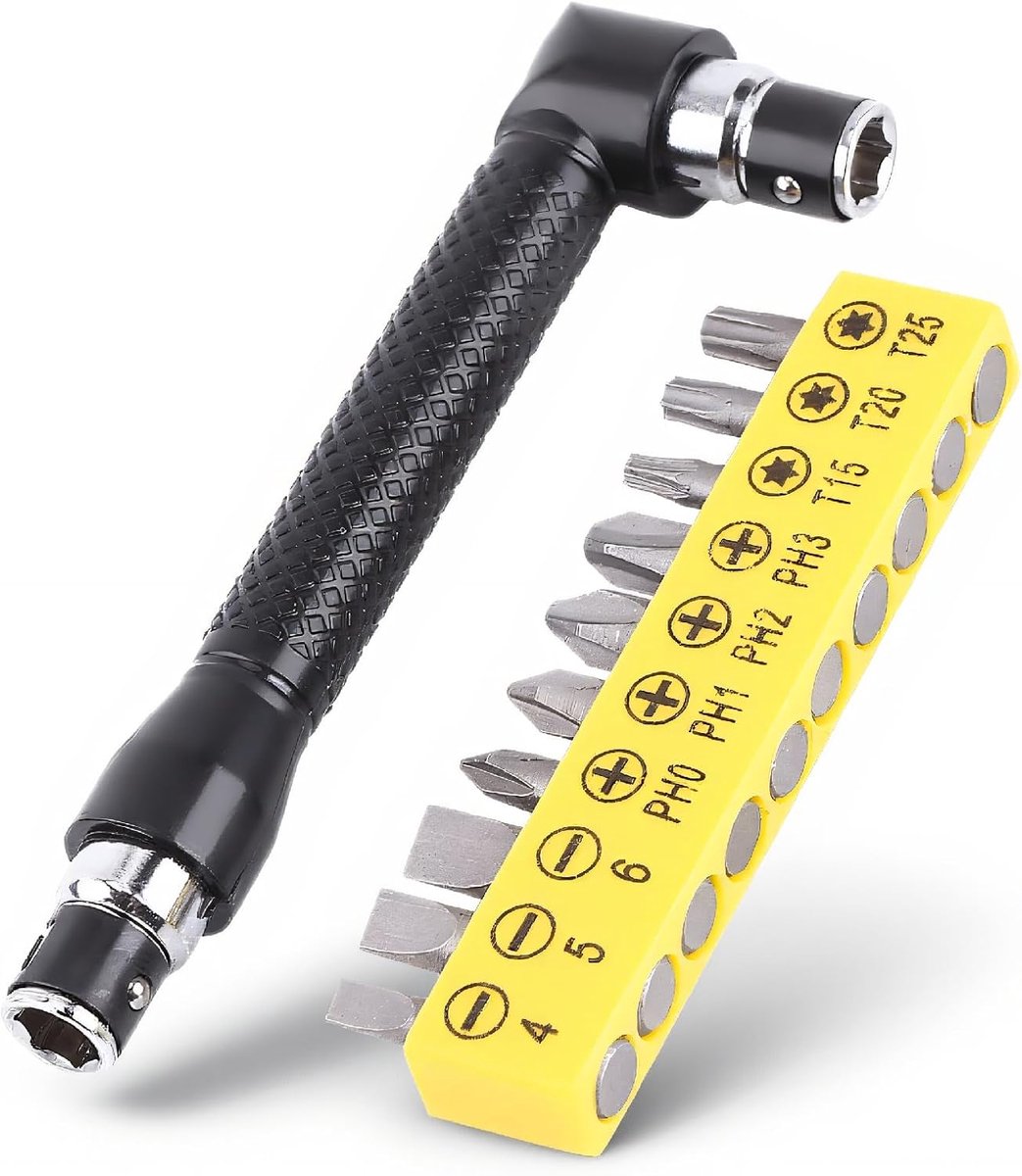 SnelShoppen - 10-delig Schroevendraaier Bit Set met L-vormige Verlengbalk Handgreep Dubbele Inbus Sleutel met 10 Steeksleutels en 1/4 Inch Inbussleute