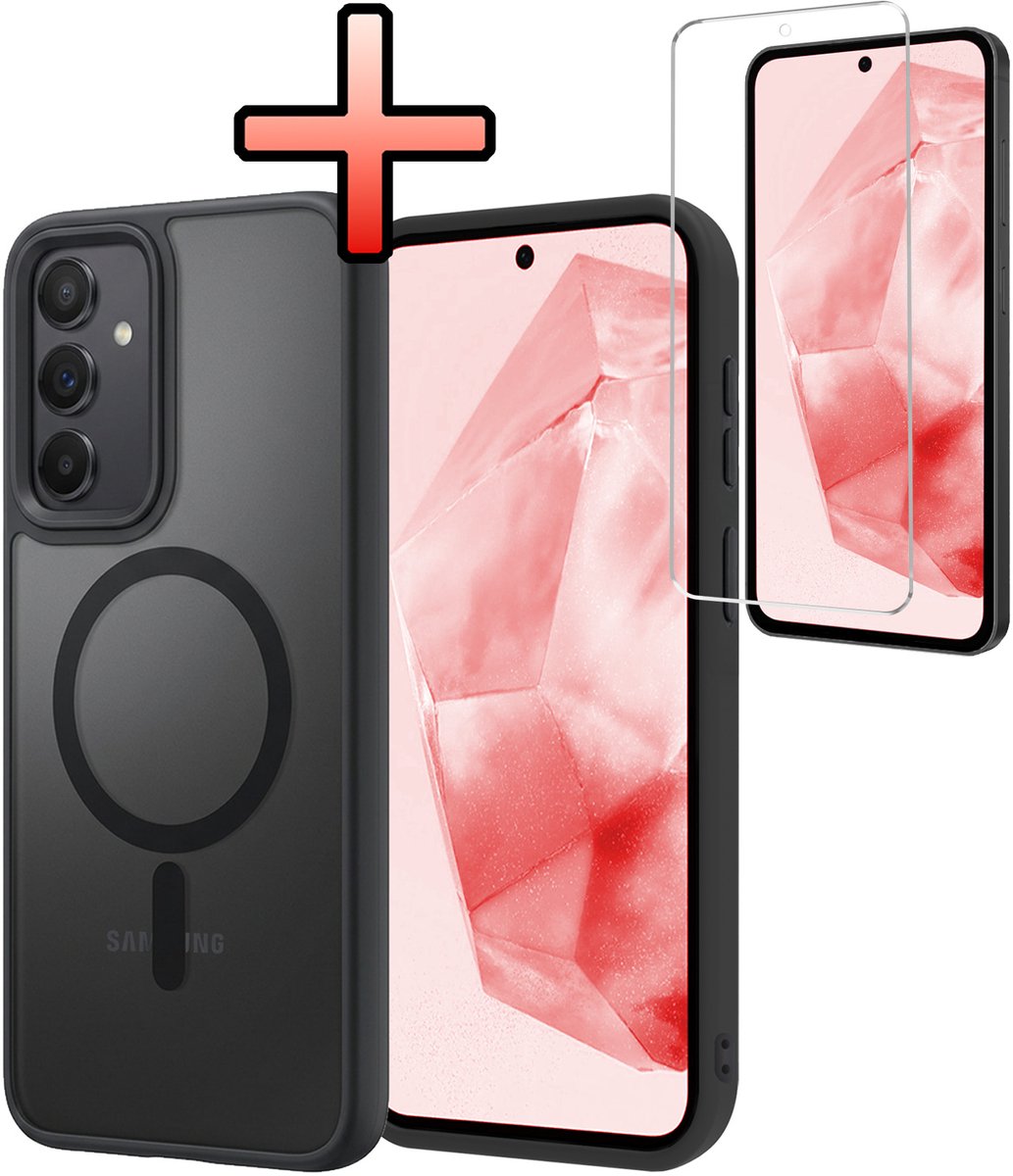 Hoesje - Met Screenprotector - Geschikt voor Samsung Galaxy A35 - Magsafe Compatible - Sterk & Shockproof - Back Cover - Shock Proof Case - Telefoon Hoes - Zwart
