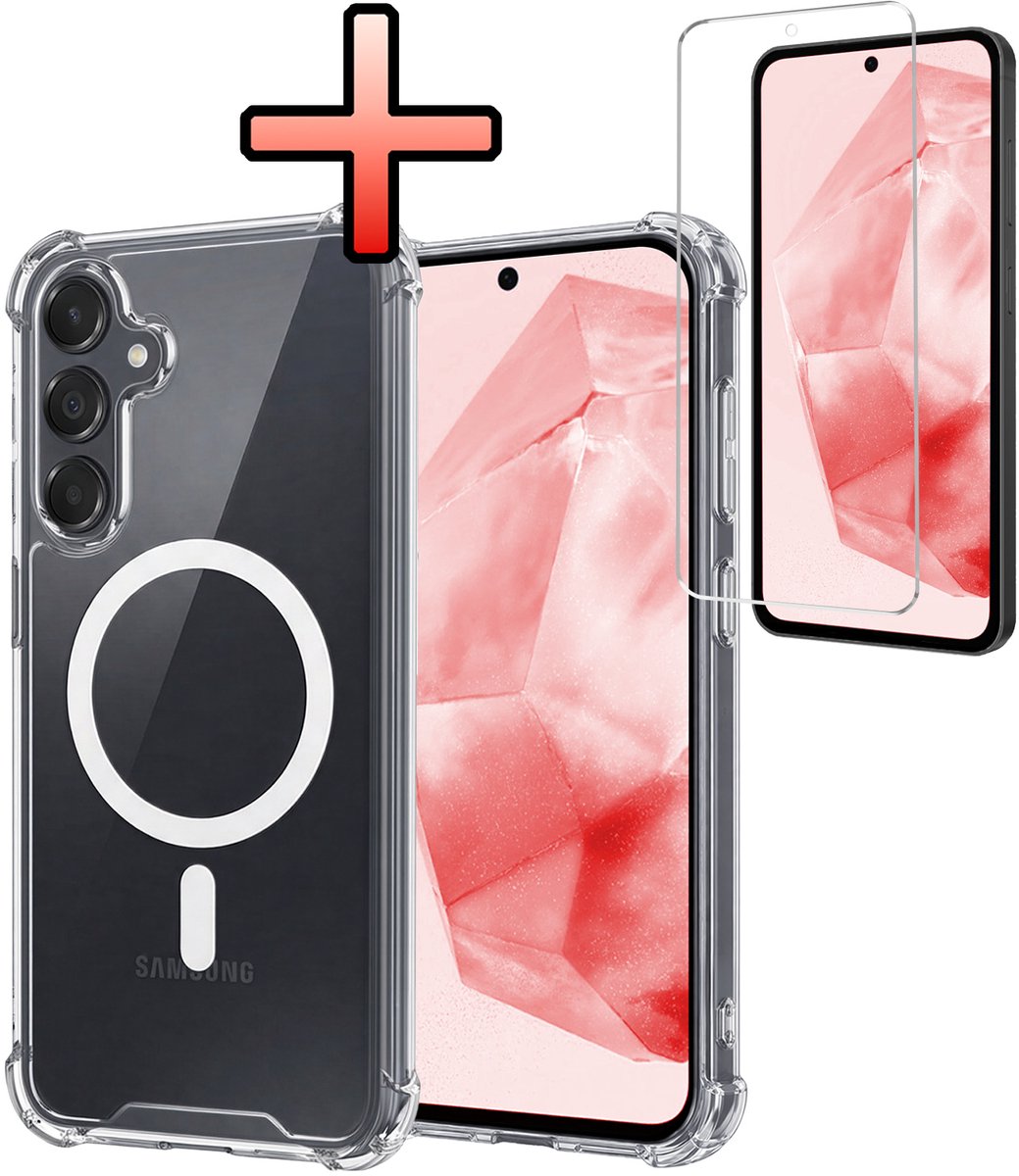 Hoesje - Met Screenprotector - Geschikt voor Samsung Galaxy A35 - Magsafe Compatible - Sterk & Shockproof - Back Cover - Shock Proof Case - Telefoon Hoes - Transparant