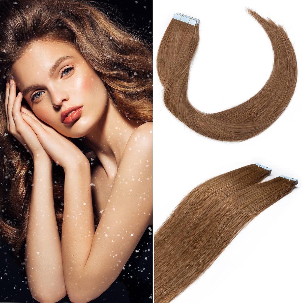 SnelShoppen - SEGO Tape Extensions Remy 100% Menselijk Haar Plak Extensions Haarstukken 10 Stuks Lichtbruin #6 18" (45cm) - 25g