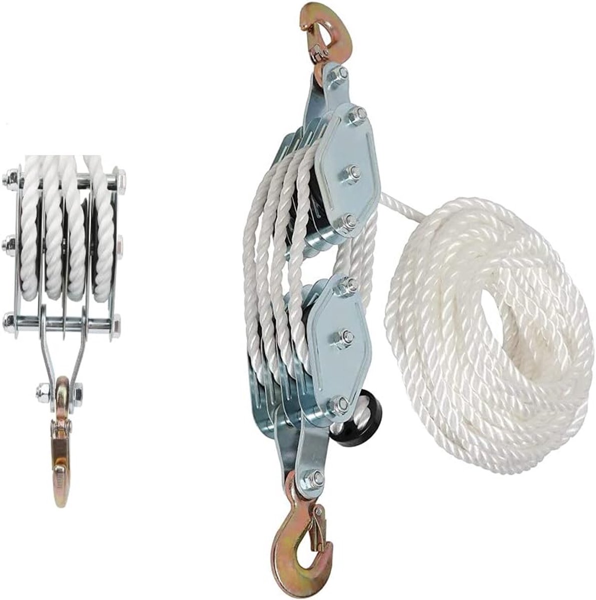 Lifting block 2000 kg - gegalvaniseerd staal - nylon touw 20 m - ideaal voor industrieel gebruik - ShopVlot