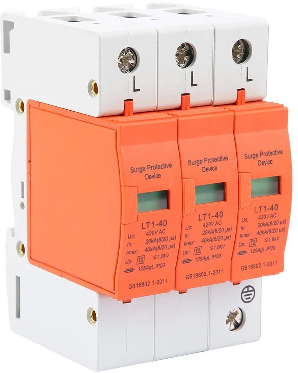 SnelShoppen - 3P Overspanningsbeveiliging 20kA-40kA 420V AC Laagspanningsbeveiliger - Vlamvertragend, Removable, Veilig voor Huishoudelijk Gebruik