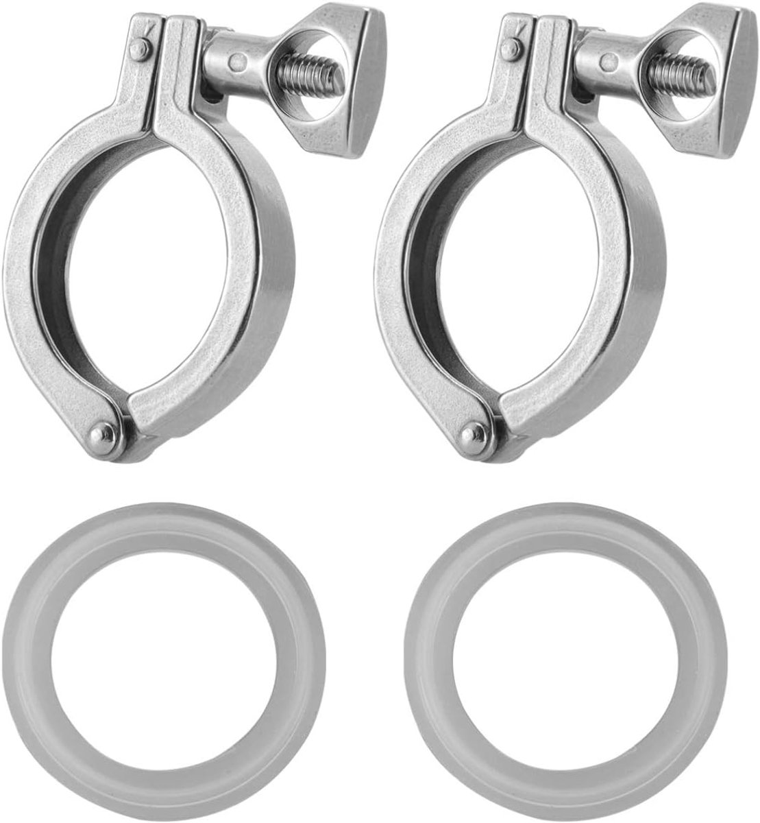 SnelShoppen - Tri-Clamp RVS 304 Enkele Pin Hoogwaardige Tri-Clamp met Vlindernut en Siliconen Dichting voor Ferrule Gereedschappen - 2 Sets